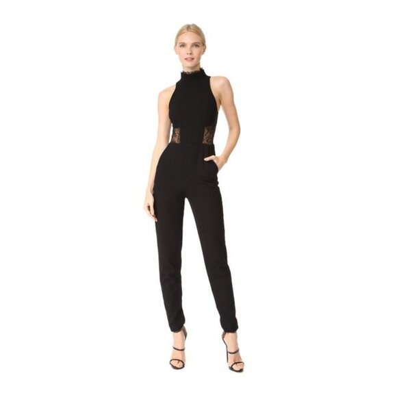NICHOLAS Pants - NICHOLAS Black Crepe Panel Lace Jumpsuit